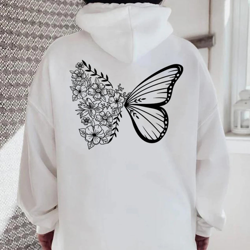 White Butterfly Hoodie Oversized Official Butterfly Back Print